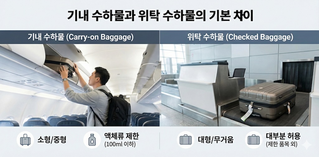 기내 수하물과 위탁 수하물의 기본 차이