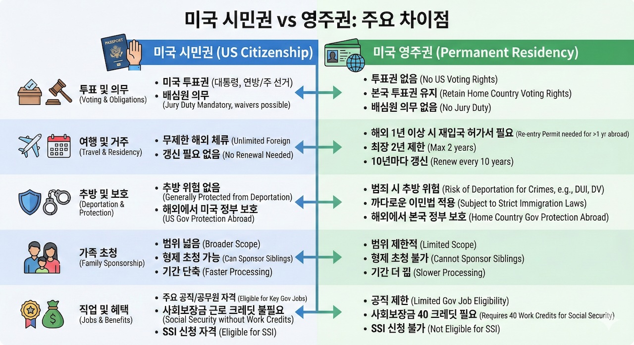 미국 영주권자와 시민권자의 차이점